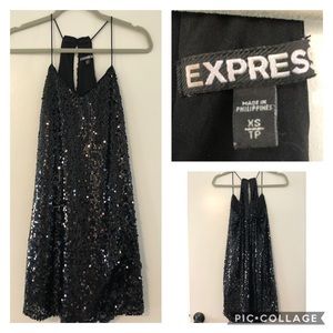 Express sparkly black mini shift dress size xs